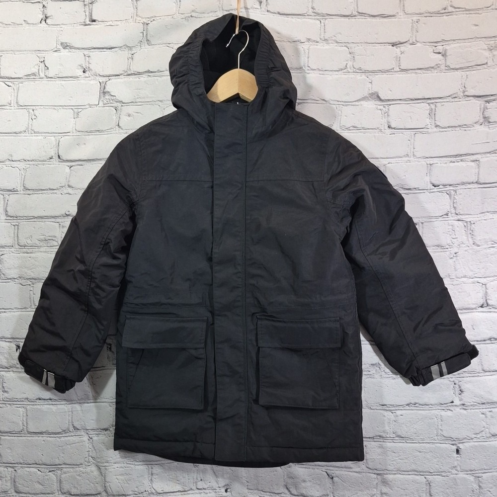 Lands End Squall Parka Unisex Kids S 6-7 Black Insulated Reflective Hooded Coat